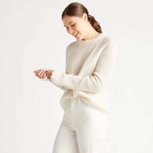 Quince Mongolian Cashmere Fisherman Crew Sweater Ivory Cream Sweater